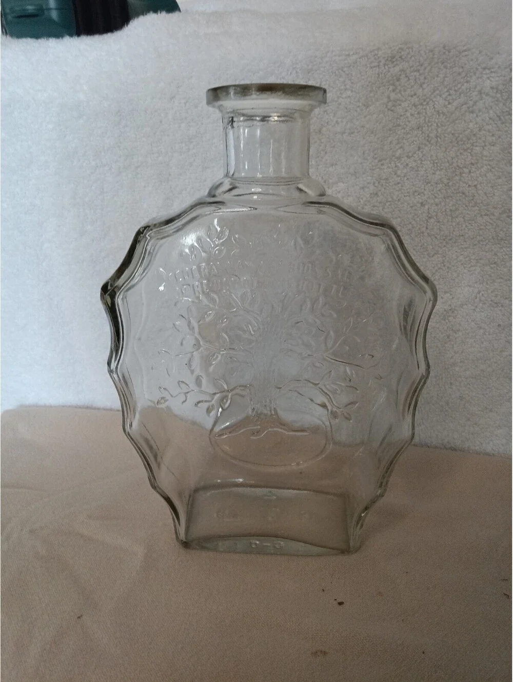 Anchor Hocking Tree of Life Glass Whiskey Bourbon Decanter Bottle No Stopper